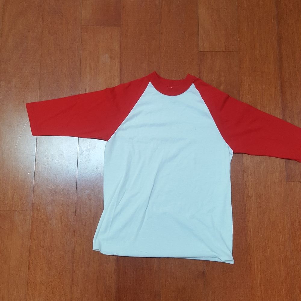 Red and white 3/4 sleeve shirt